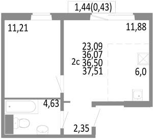 2-к квартира, строящийся дом, 37м2, 9/10 этаж