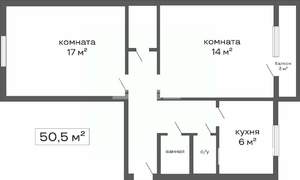 2-к квартира, вторичка, 51м2, 2/5 этаж