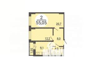 2-к квартира, вторичка, 55м2, 2/25 этаж