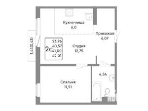 2-к квартира, строящийся дом, 41м2, 4/10 этаж