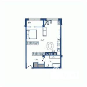 1-к квартира, вторичка, 56м2, 20/23 этаж