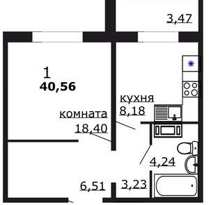 1-к квартира, вторичка, 41м2, 3/18 этаж