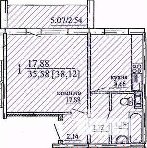 1-к квартира, вторичка, 38м2, 3/10 этаж