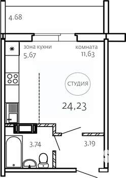 Студия квартира, строящийся дом, 24м2, 9/10 этаж