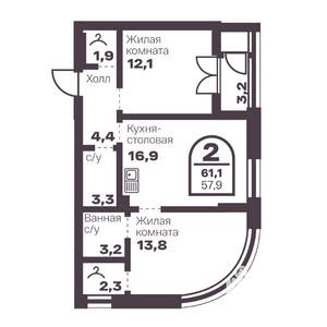 2-к квартира, вторичка, 58м2, 5/24 этаж