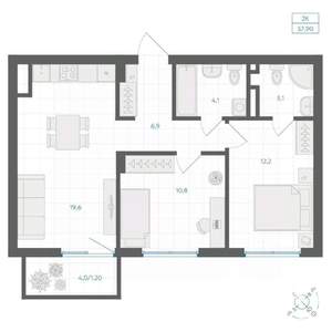2-к квартира, вторичка, 58м2, 9/18 этаж