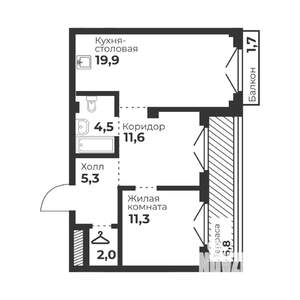 1-к квартира, вторичка, 55м2, 9/23 этаж