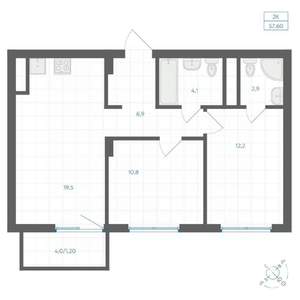 2-к квартира, вторичка, 58м2, 12/18 этаж