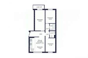 3-к квартира, вторичка, 71м2, 2/10 этаж