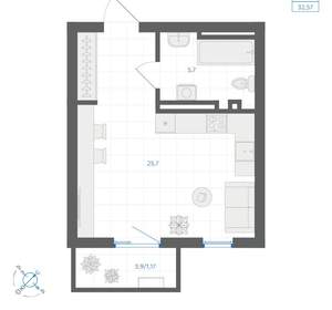 Студия квартира, вторичка, 33м2, 12/18 этаж