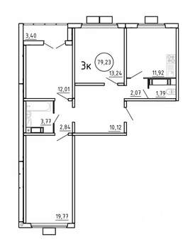 3-к квартира, строящийся дом, 79м2, 11/16 этаж