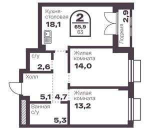 2-к квартира, вторичка, 63м2, 22/8 этаж