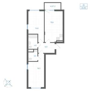 2-к квартира, вторичка, 66м2, 5/14 этаж