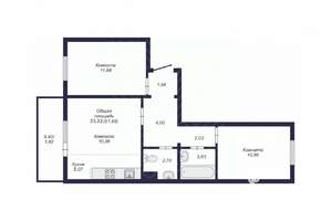 2-к квартира, вторичка, 53м2, 6/10 этаж