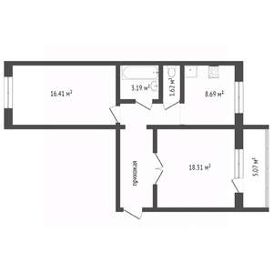 2-к квартира, вторичка, 57м2, 7/10 этаж