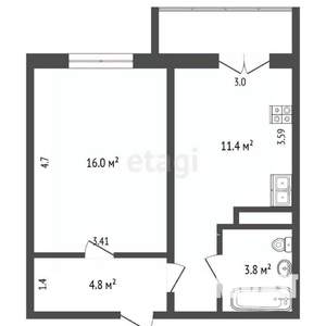 1-к квартира, вторичка, 38м2, 2/26 этаж