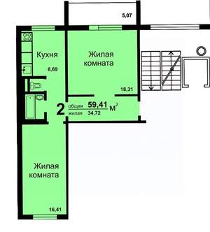 2-к квартира, вторичка, 57м2, 9/10 этаж