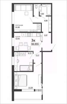 3-к квартира, вторичка, 67м2, 2/10 этаж