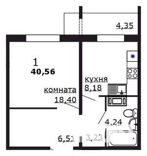 1-к квартира, вторичка, 41м2, 15/16 этаж