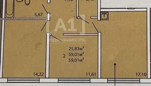 2-к квартира, вторичка, 59м2, 1/16 этаж