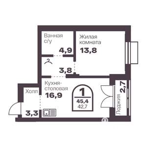 1-к квартира, вторичка, 43м2, 2/24 этаж