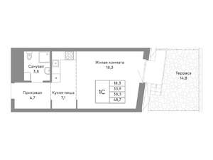 Студия квартира, строящийся дом, 38м2, 13/29 этаж