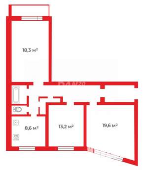 3-к квартира, вторичка, 74м2, 8/9 этаж