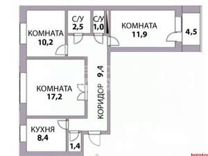 3-к квартира, вторичка, 68м2, 7/9 этаж