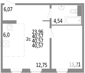 2-к квартира, строящийся дом, 41м2, 2/10 этаж