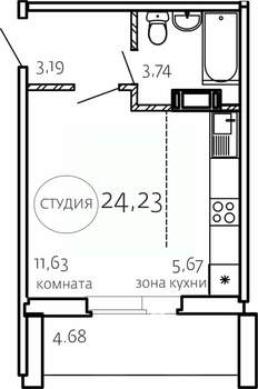 Студия квартира, строящийся дом, 24м2, 1/10 этаж