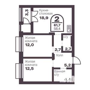 2-к квартира, вторичка, 58м2, 5/24 этаж