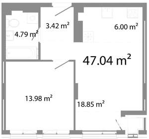 2-к квартира, строящийся дом, 47м2, 15/25 этаж