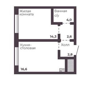 1-к квартира, вторичка, 40м2, 8/17 этаж