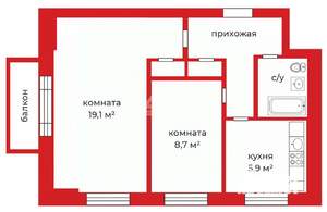 2-к квартира, вторичка, 44м2, 3/5 этаж