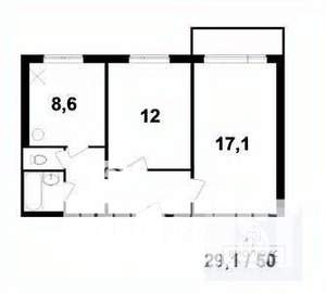2-к квартира, вторичка, 49м2, 9/9 этаж