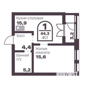 1-к квартира, вторичка, 41м2, 7/24 этаж