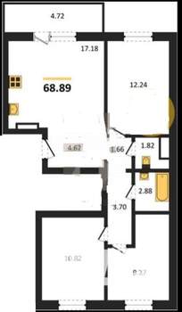 2-к квартира, вторичка, 69м2, 5/10 этаж