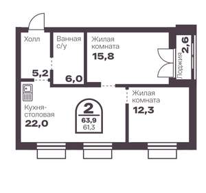2-к квартира, вторичка, 61м2, 9/8 этаж