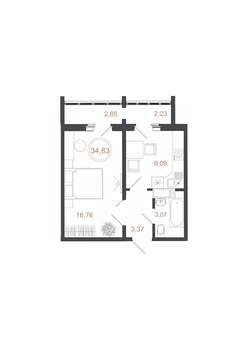 1-к квартира, вторичка, 35м2, 11/16 этаж