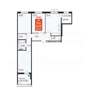 3-к квартира, вторичка, 86м2, 3/10 этаж