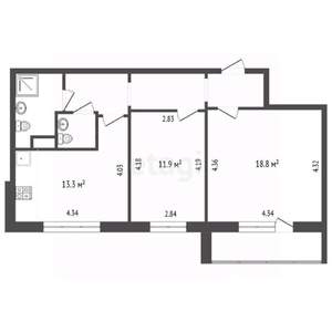 2-к квартира, вторичка, 61м2, 3/5 этаж