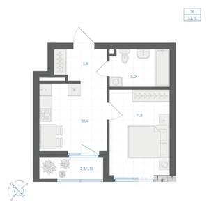 1-к квартира, вторичка, 32м2, 8/11 этаж