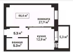 1-к квартира, вторичка, 46м2, 10/16 этаж