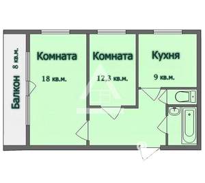 2-к квартира, вторичка, 52м2, 2/10 этаж