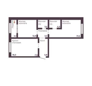 2-к квартира, вторичка, 65м2, 12/17 этаж
