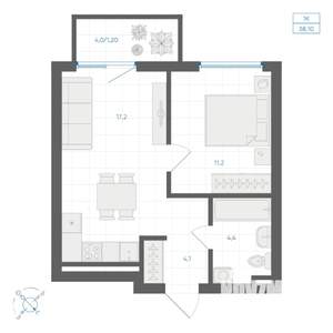 1-к квартира, вторичка, 38м2, 2/10 этаж