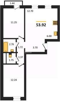 2-к квартира, вторичка, 54м2, 1/10 этаж