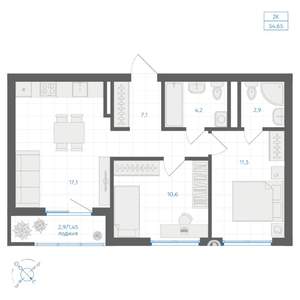 2-к квартира, вторичка, 55м2, 8/10 этаж