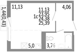 Студия квартира, строящийся дом, 24м2, 4/10 этаж