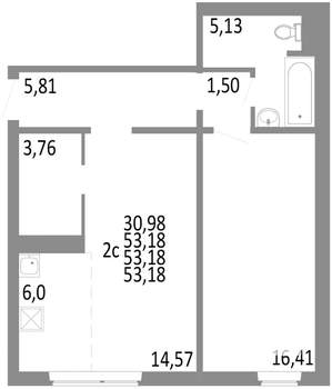 2-к квартира, строящийся дом, 53м2, 1/10 этаж